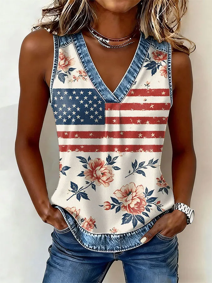 Women'S Flag Printed Casual Vest