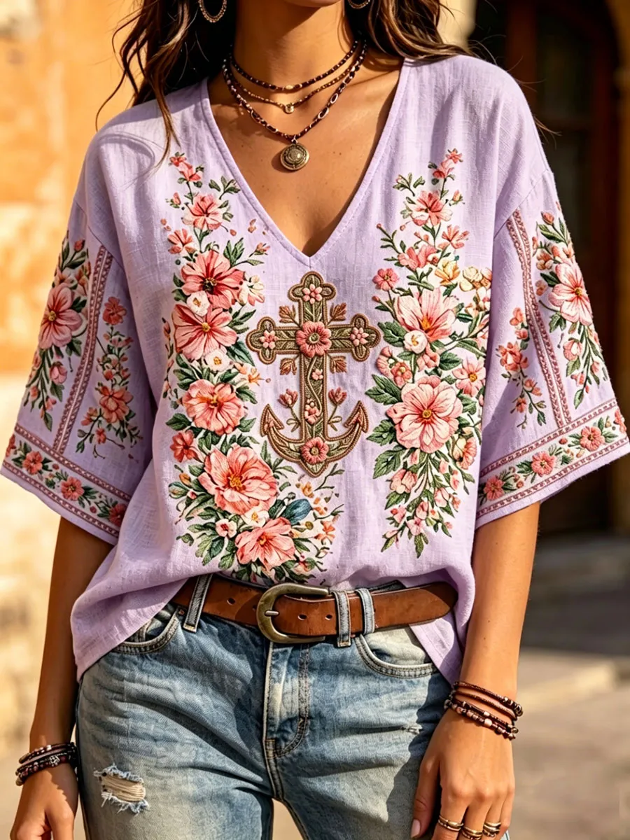 Women'S Floral Faith Print Casual  Top
