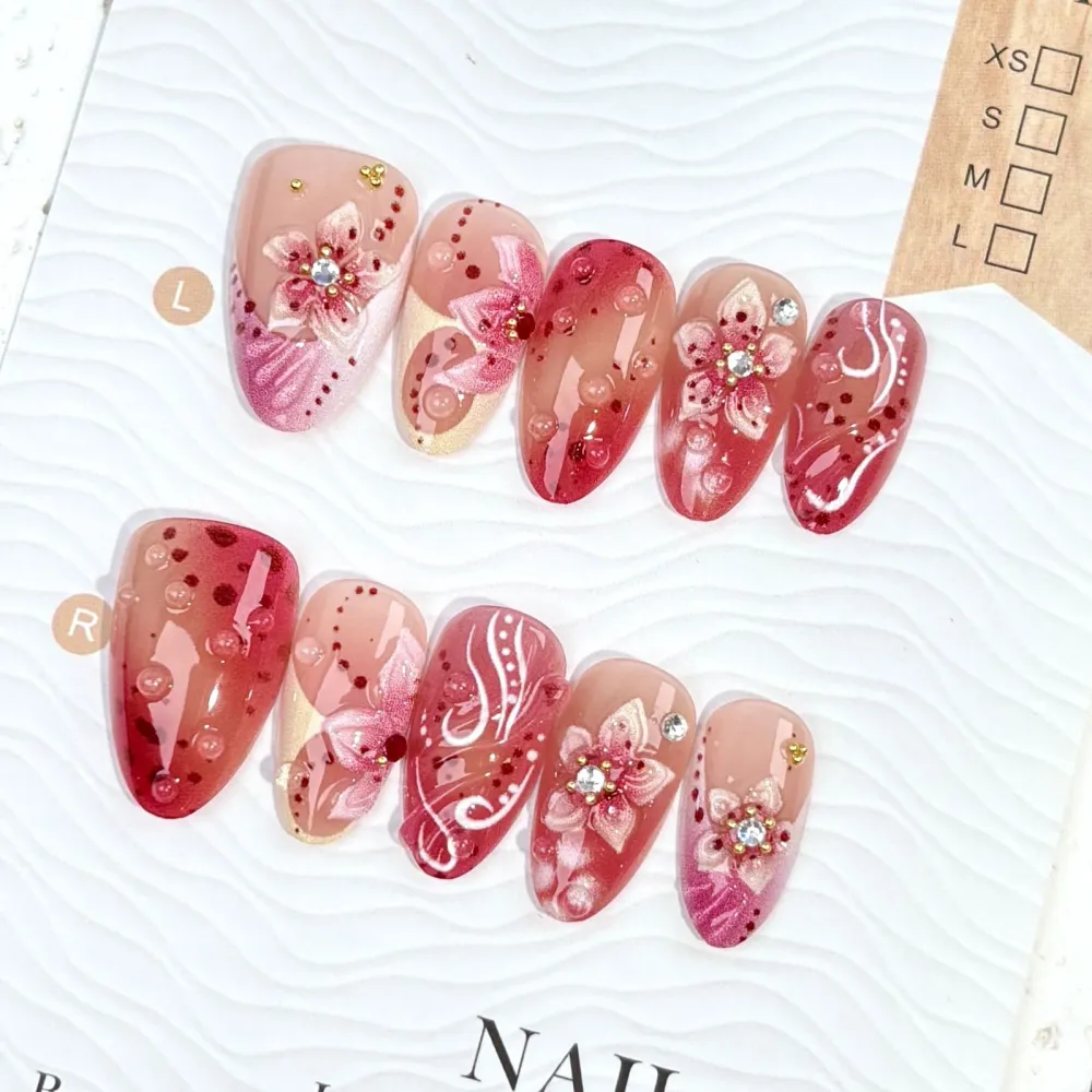 Nailhour 30Pcs High-End 3D Medium Almond French Press On Nails