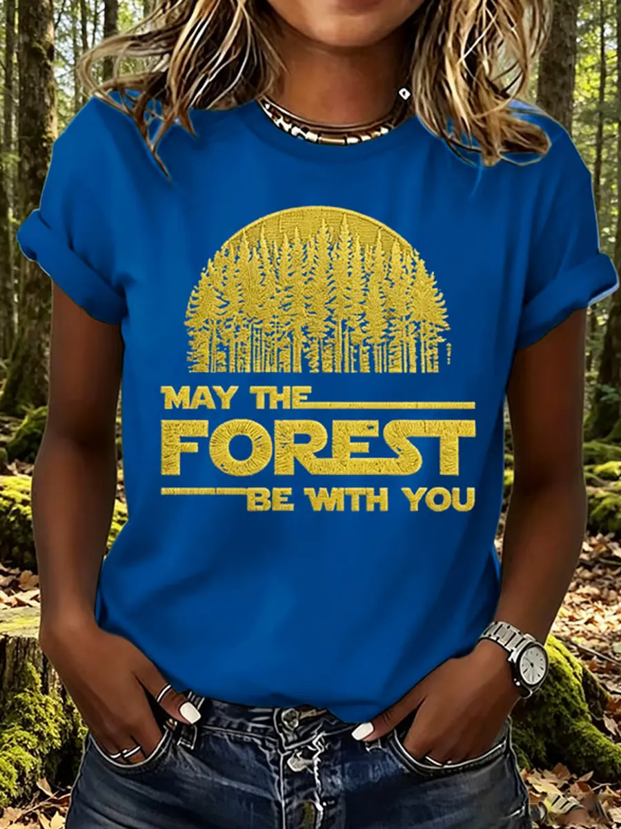 Women's Retro May The Forest Be With You Print T-Shirt