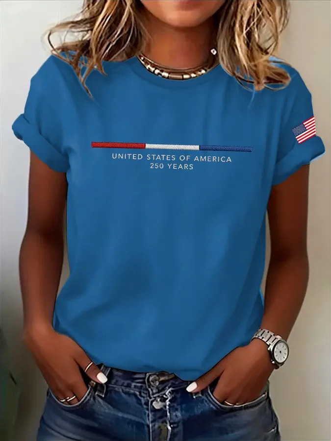 Women's American Independence Day 250th Anniversary Printed Short sleeved T-shirt