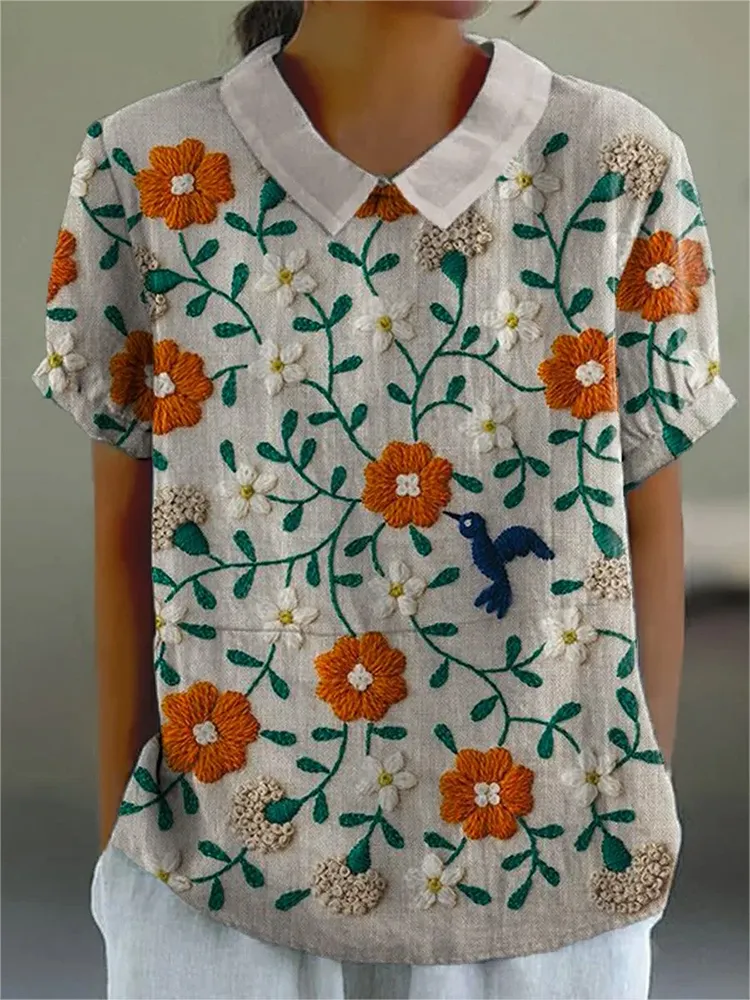 Women'S Embroidery Pattern Printing Shirt