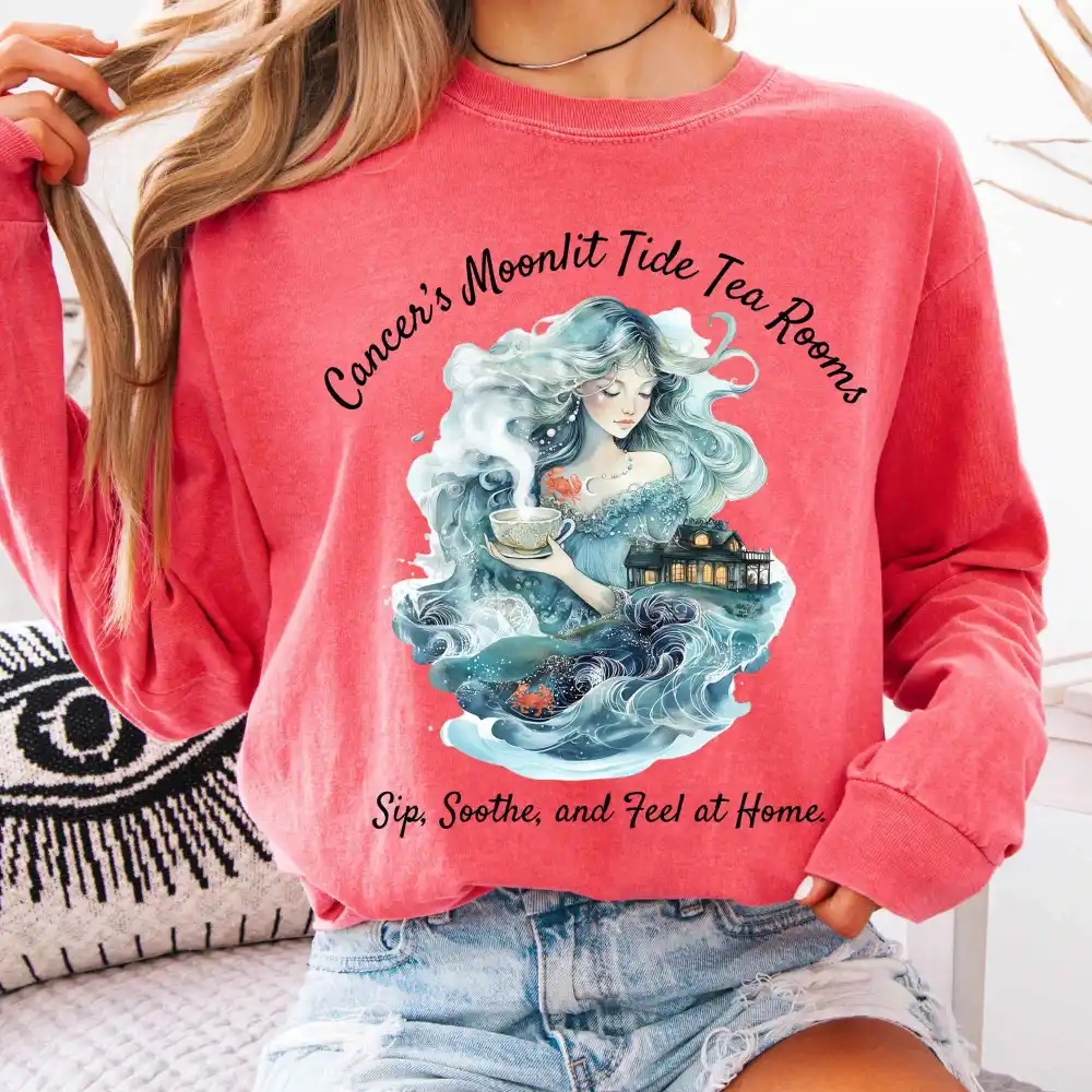 Cancer's Moonlit Tide Tea Rooms Zodiac Long Sleeve Tee