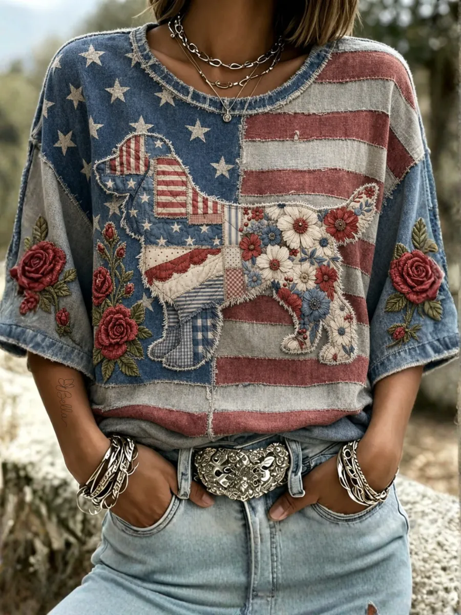 Women's Independence Day Paw Art Print T-Shirt