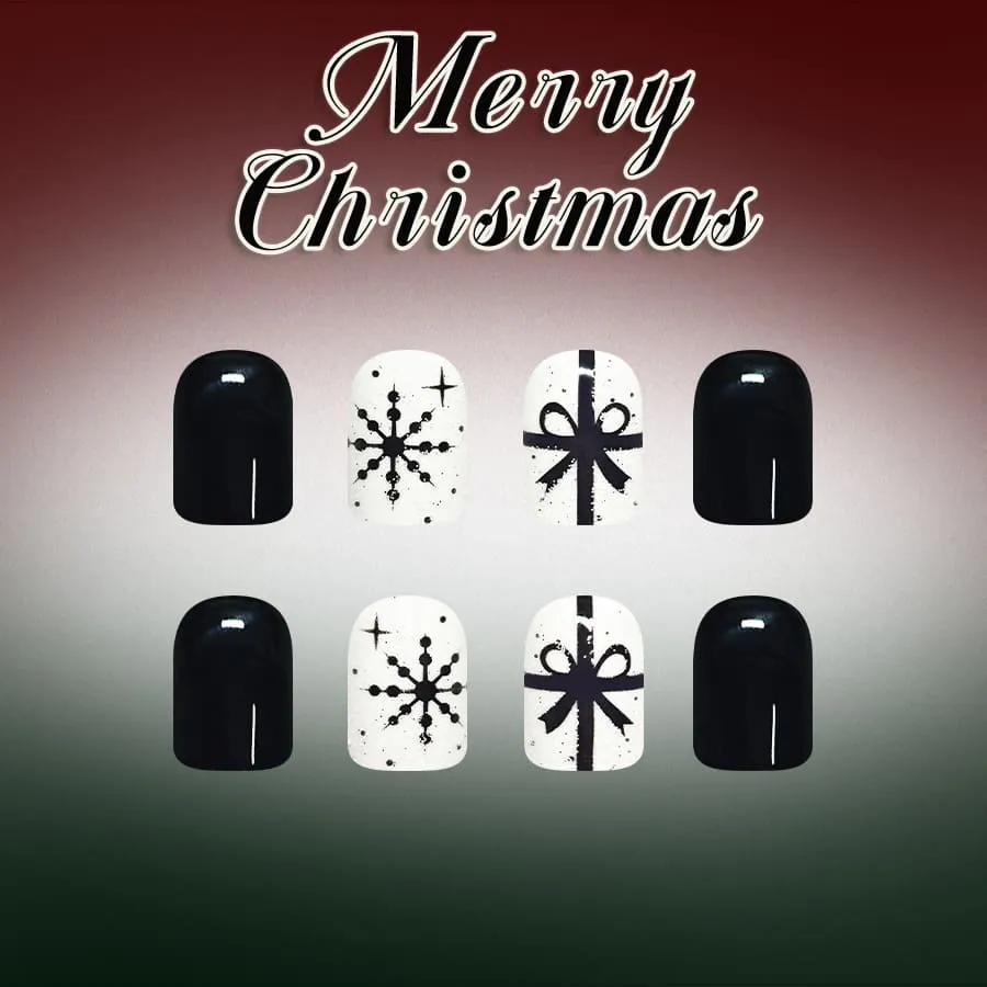 Nailhour 24Pcs Christmas Glitter Medium Square French Press On Nails