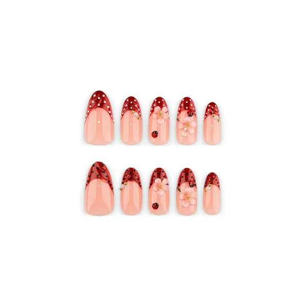 Nailhour 30Pcs Red French Vintage Medium Almond Press On Nails