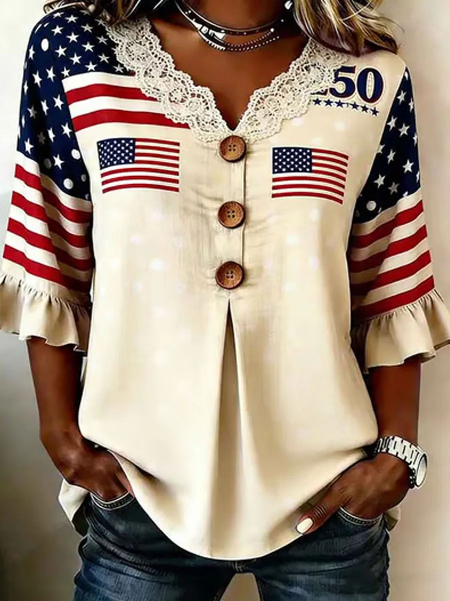Women's 250th Anniversary Printed Half Sleeve Casual Shirt