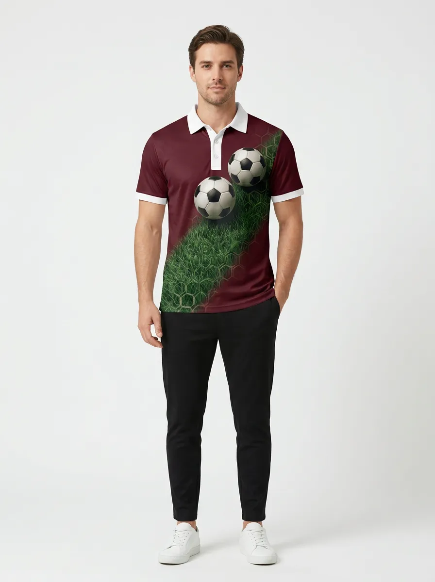 Men's Soccer Lover Grass Ball Pattern Printed Polo Shirt