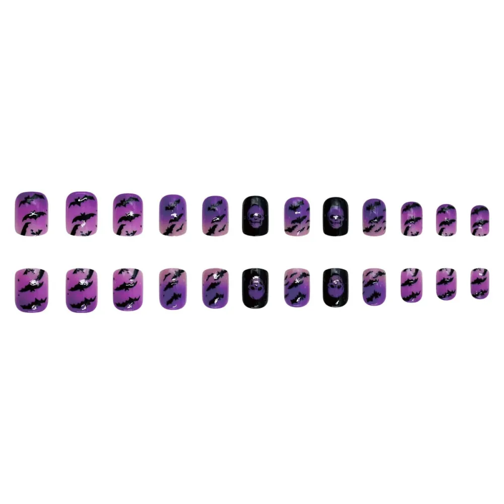 Nailhour 24Pcs Skeleton Spider Purple Halloween Short Squoval Press On Nails