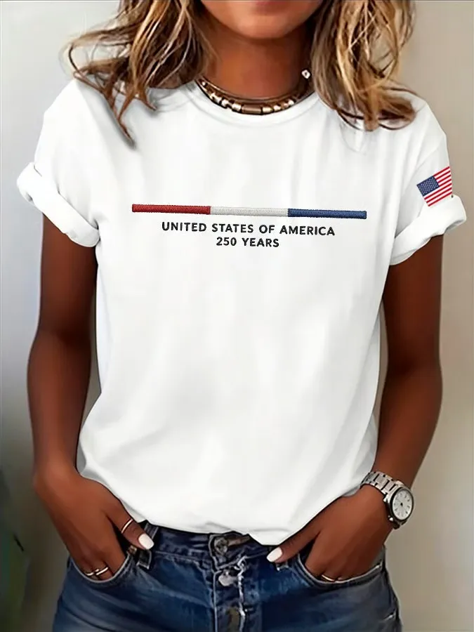 Women's American Independence Day 250th Anniversary Printed Short sleeved T-shirt
