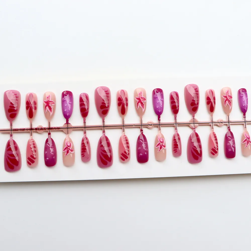 Nailhour 30Pcs Pink 3D Resin Medium Almond Press On Nails