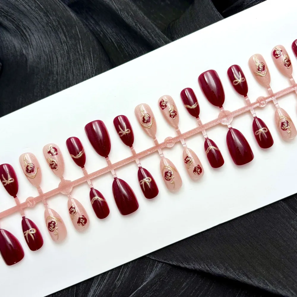 Nailhour 30Pcs Christmas Glitter Medium Almond French Press On Nails