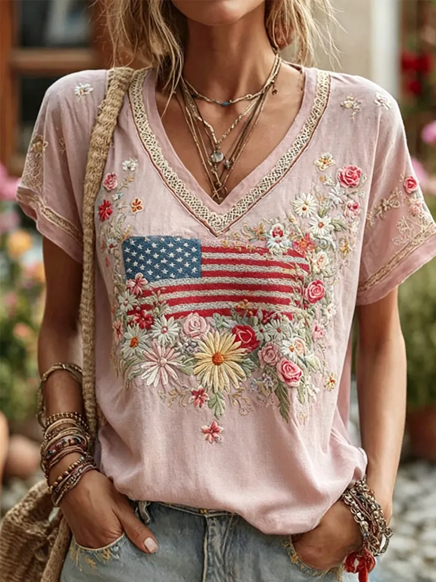 Women's Casual USA 250th Celebration Print Short Sleeve T-shirt