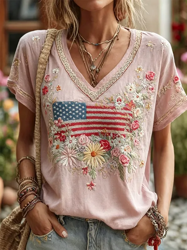 Women's Casual USA 250th Celebration Print Short Sleeve T-shirt