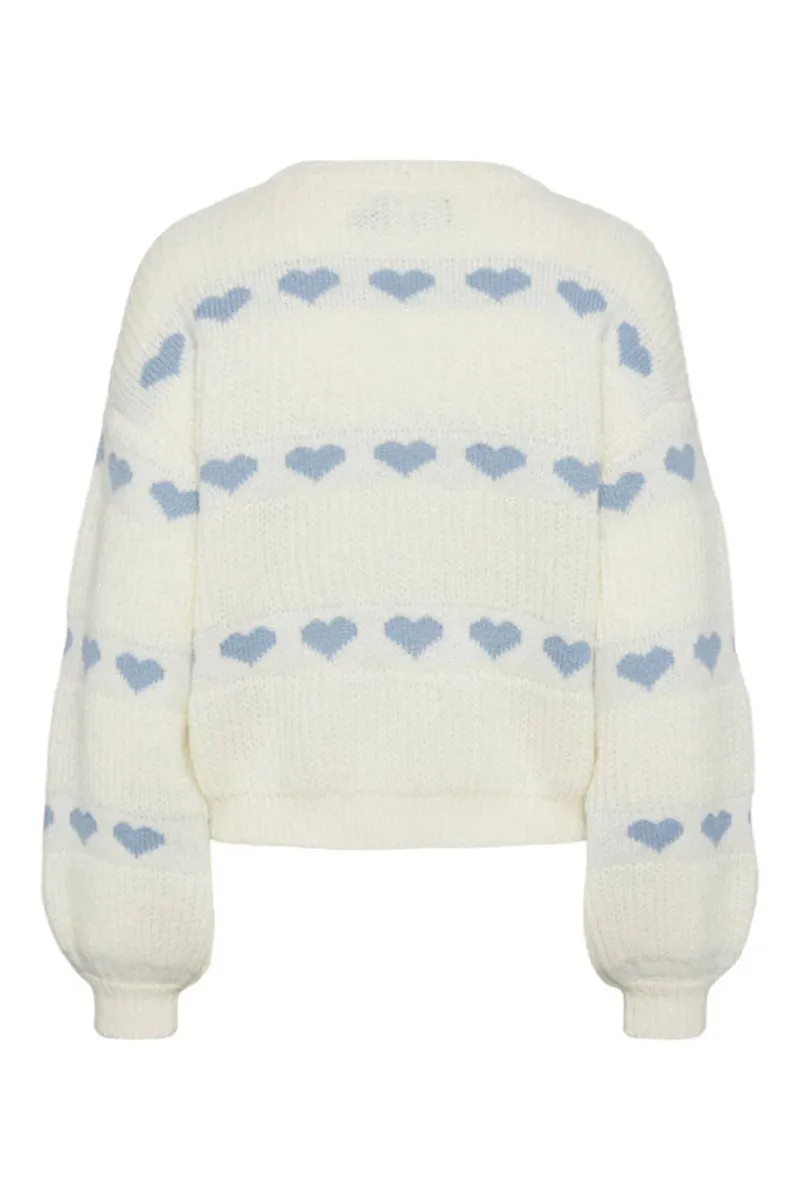 Heart Patterned Puff Sleeve Sweaters