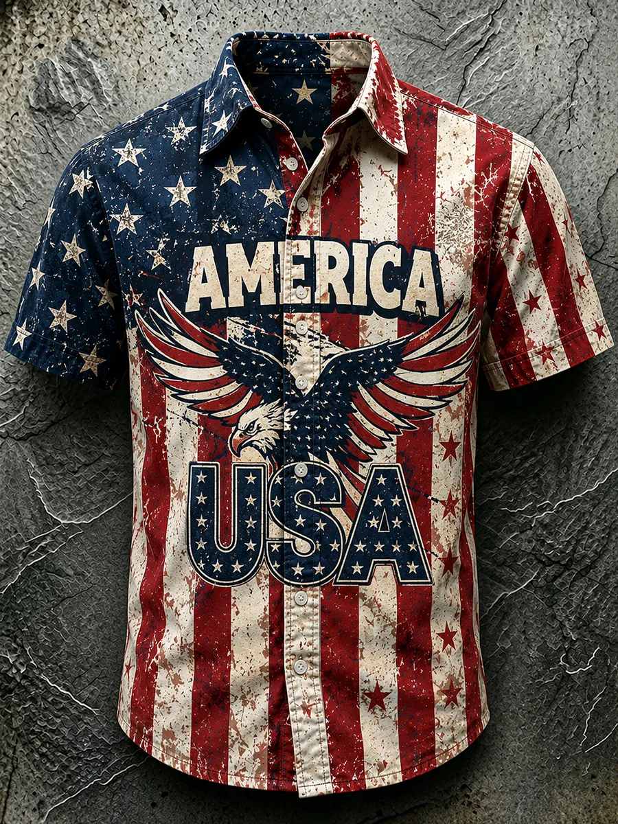 Men's 250th Anniversary Retro Flag Printed Shirt