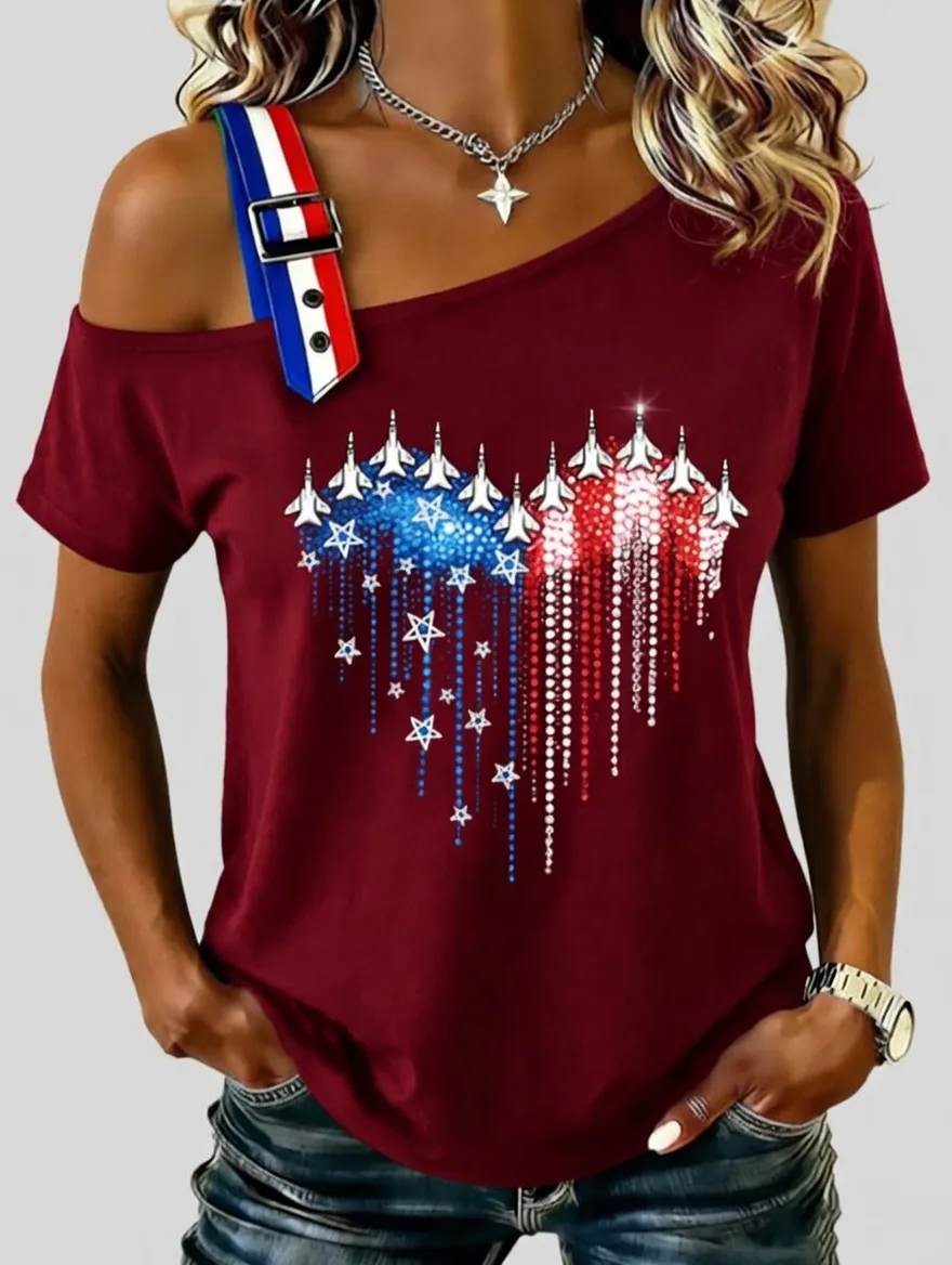 Ladies' Slanted Shoulder Patriot Commemorative Short Sleeved Shirt
