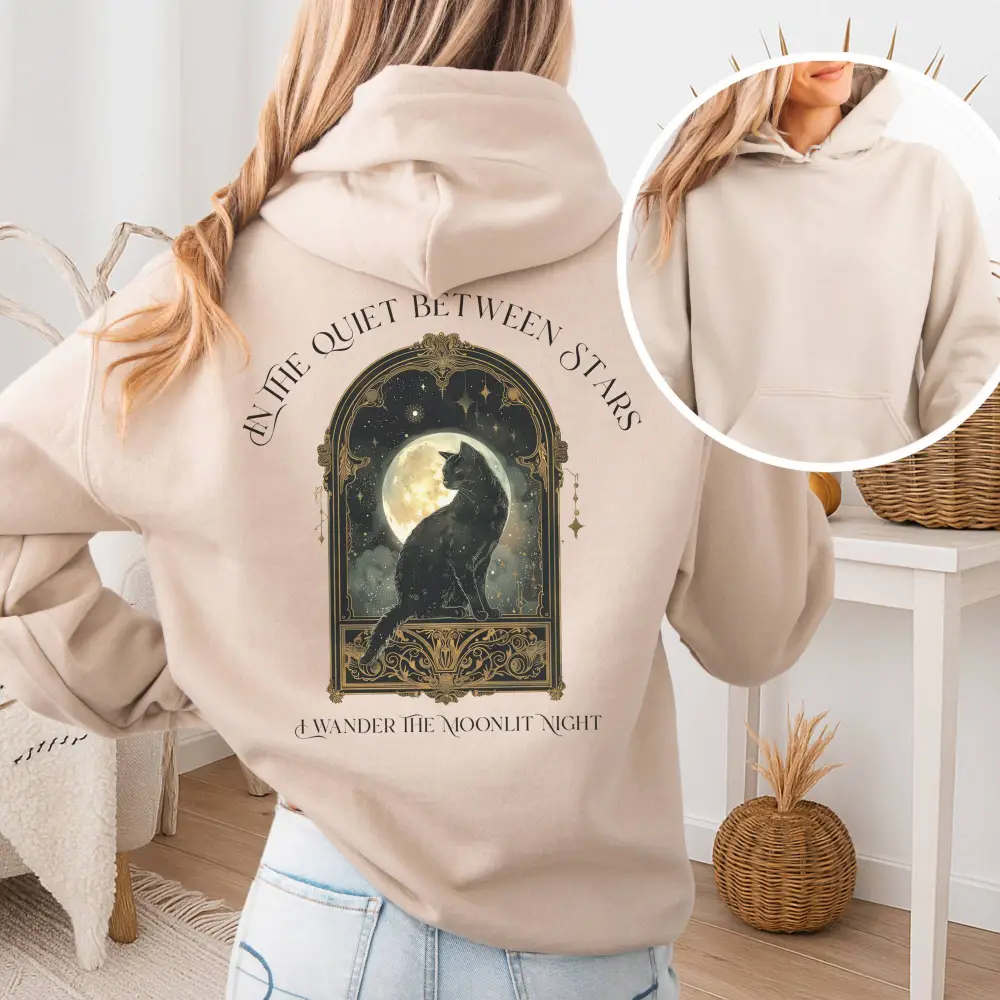 In the Quiet Between Stars Moonlit Cat Hoodie