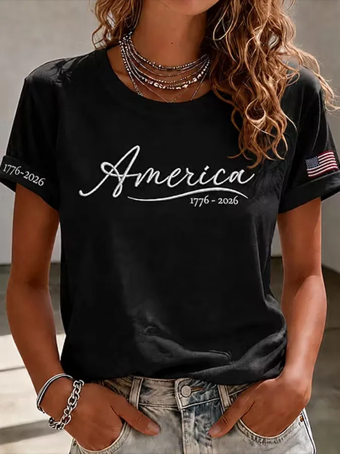 Women'S  America Flag Printed Casual T-Shirt