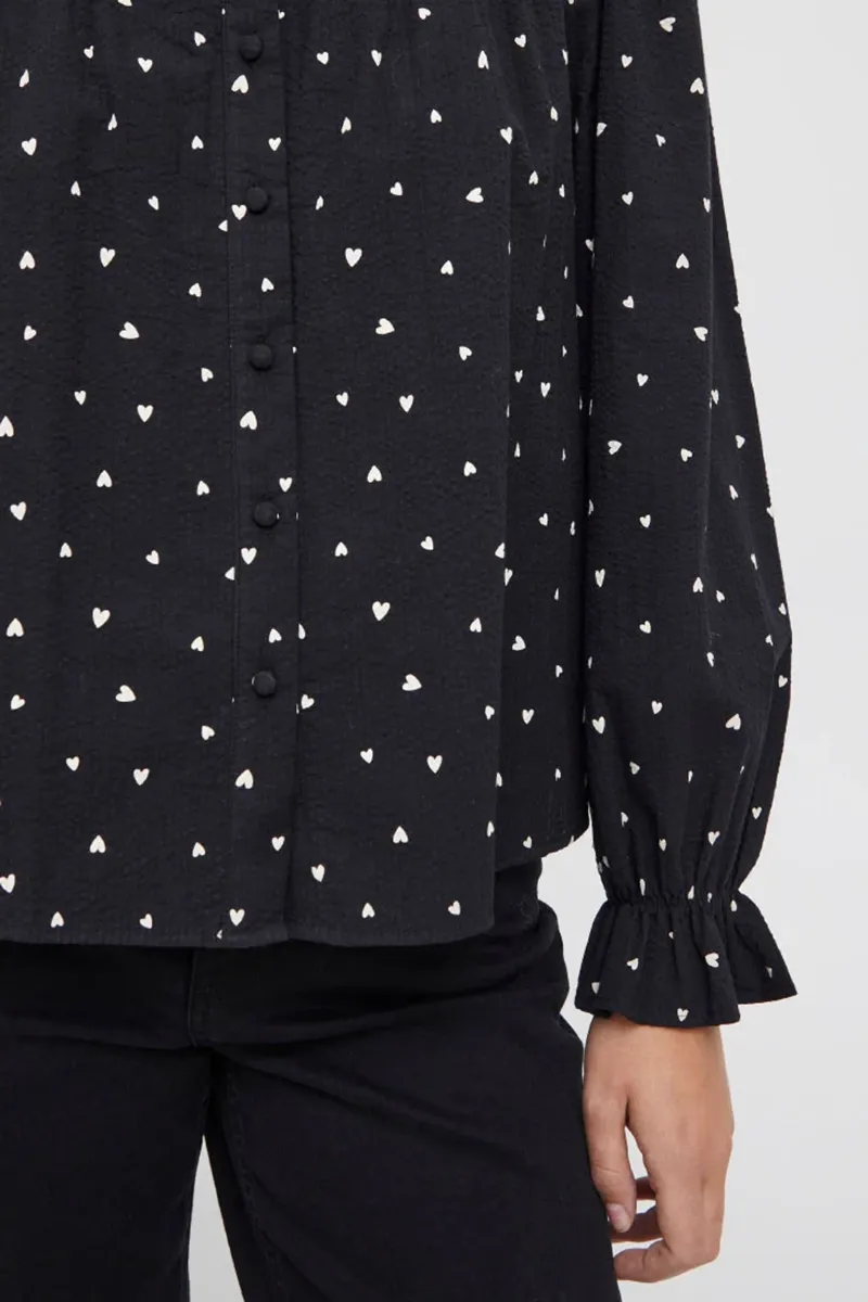Dot Patterned Puff Sleeve Shirts