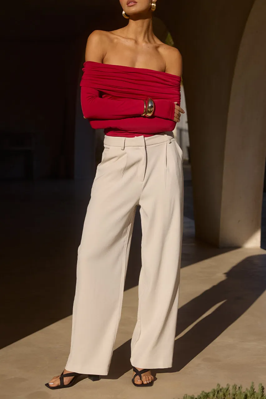Beige Loose Fit Casual Trousers