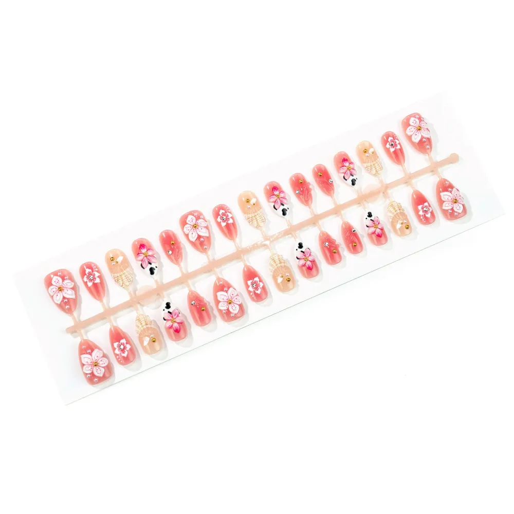 Nailhour 30Pcs Sweet Leopard Print Medium Almond French Press On Nails