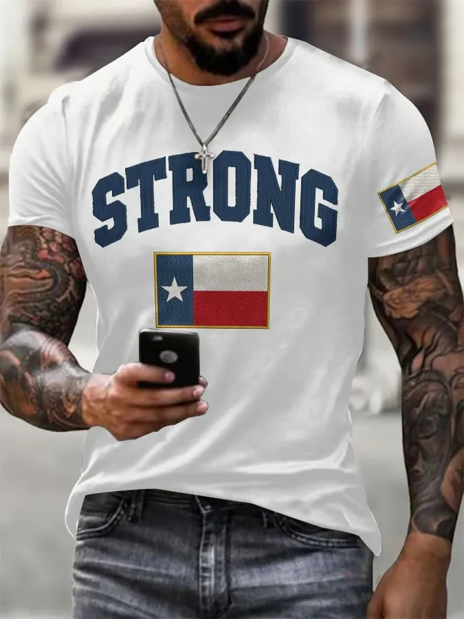Men's Retro Pray For Texas Texas Strong Print T-Shirt
