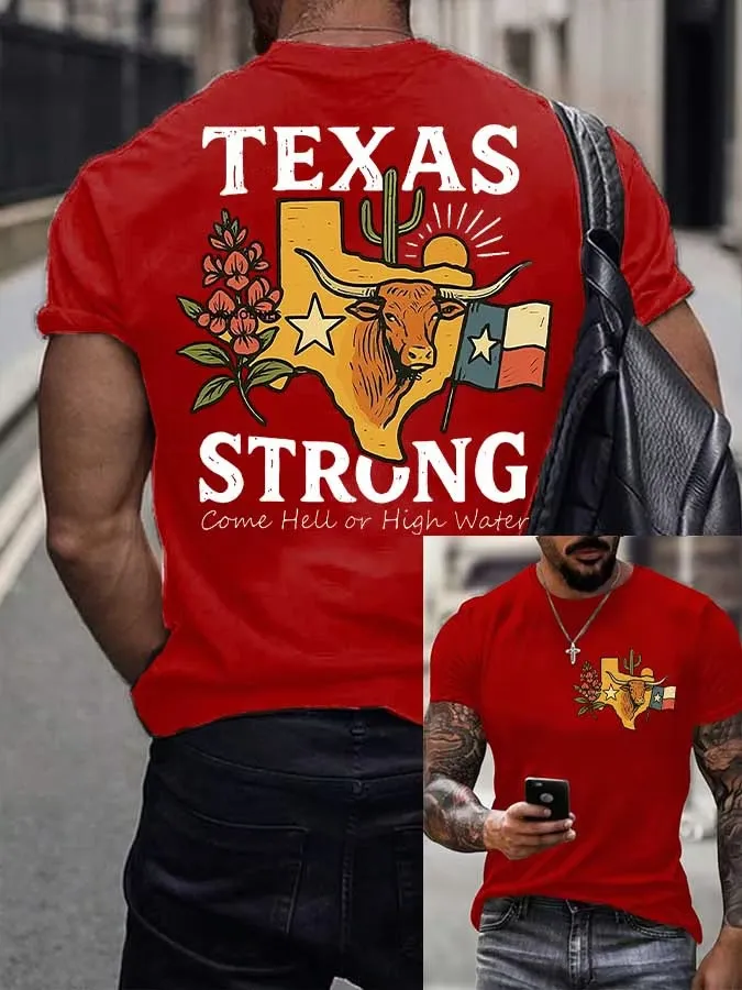 Men's Retro Texas Strong Come Hell Or High Water Print T-Shirt