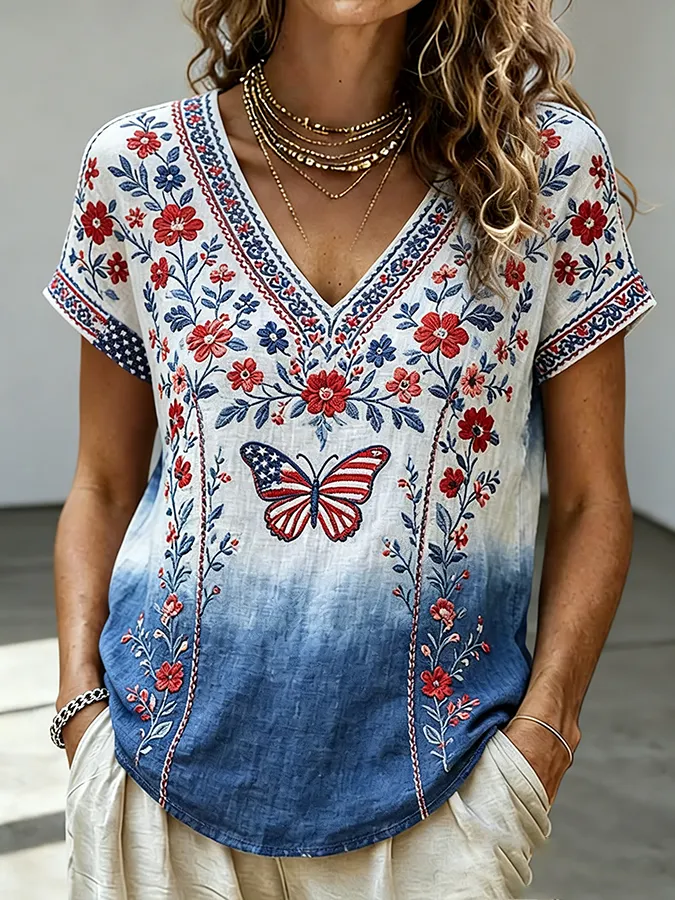Women's floral print V-neck top