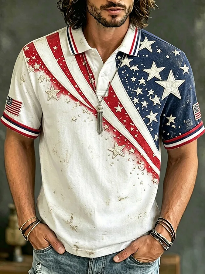 Men's Vintage Anniversary Of The United States Print Polo Shirt