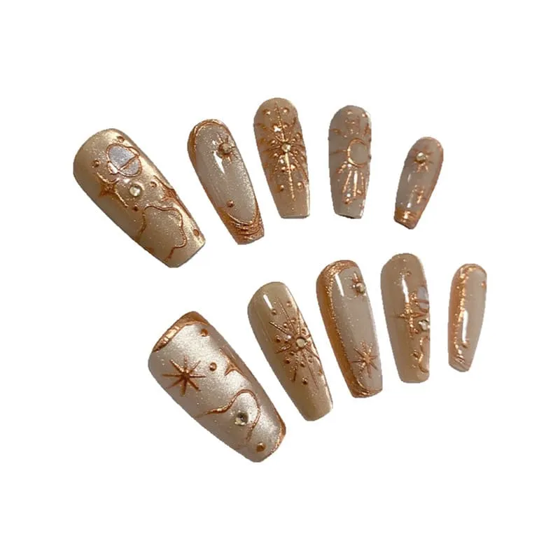 Nailhour 10Pcs Y2K Cat Eye Handmade Gilded Long Coffin Press On Nails
