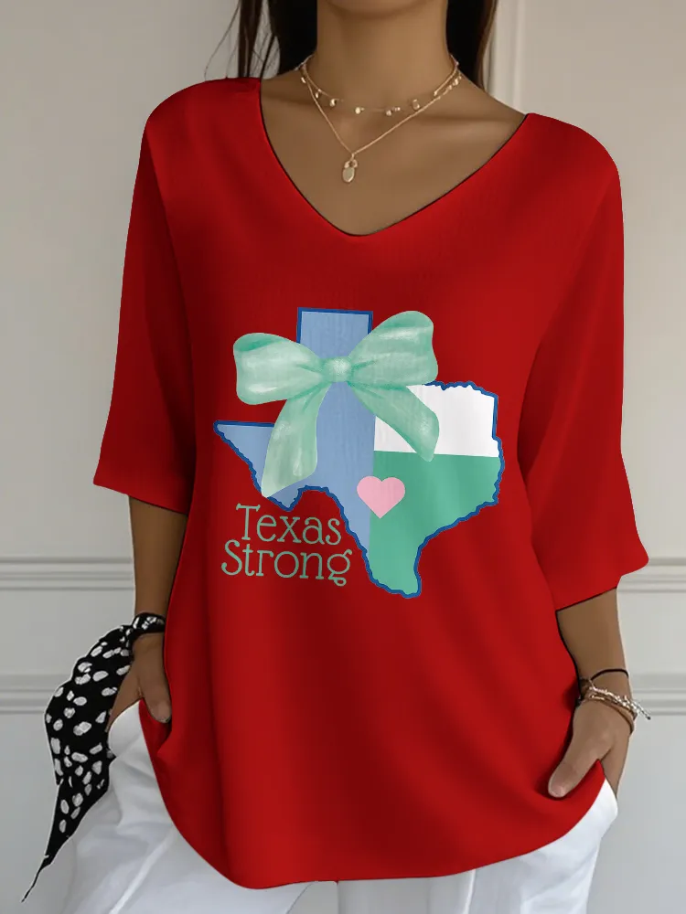 Ladies TEXAS STRONG Classic All-Match V-Neck Shirt