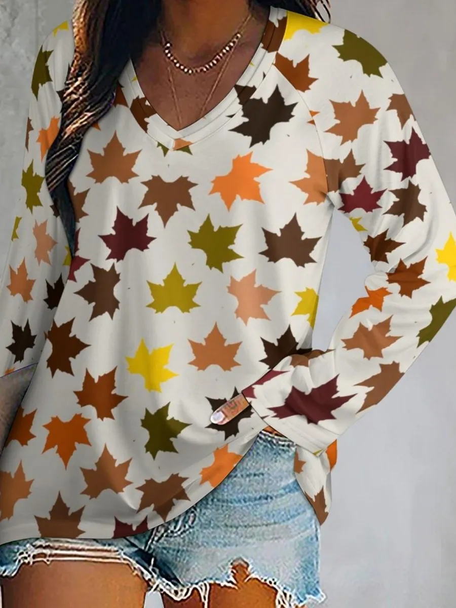 Maple Leaf V-Neck T-Shirt