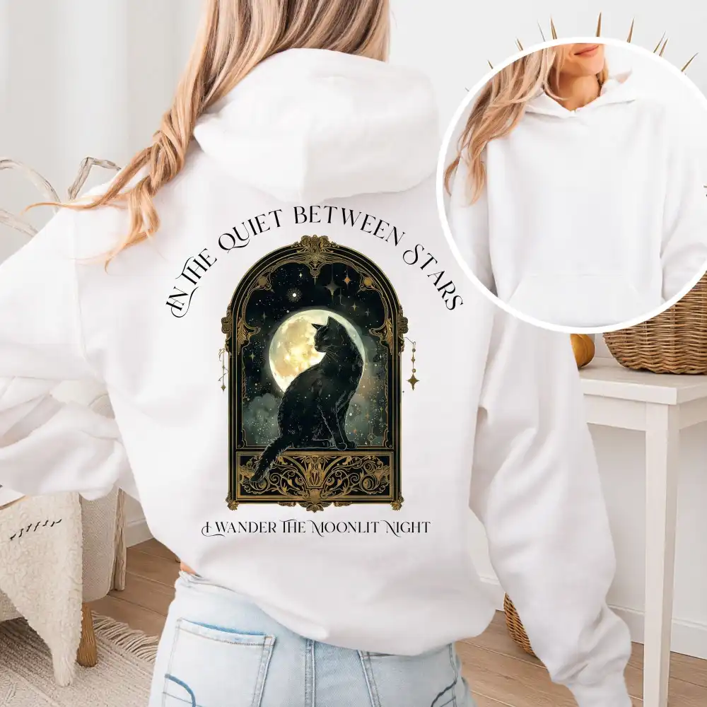 In the Quiet Between Stars Moonlit Cat Hoodie