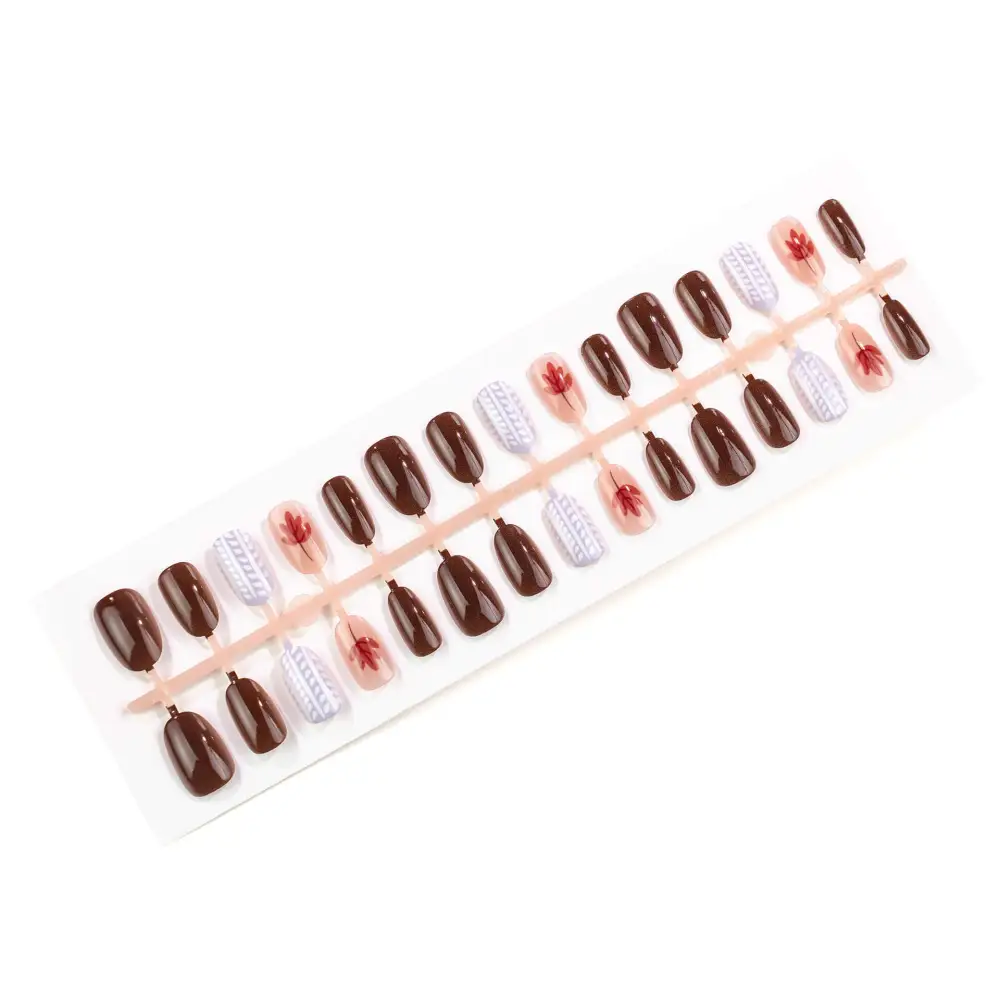 Nailhour 30Pcs Autumn Multicolor Short Oval Press On Nails