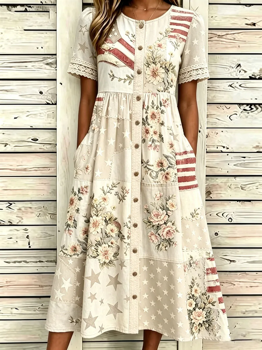 Women'S Casual American Independence Day Print Art Casual Dress
