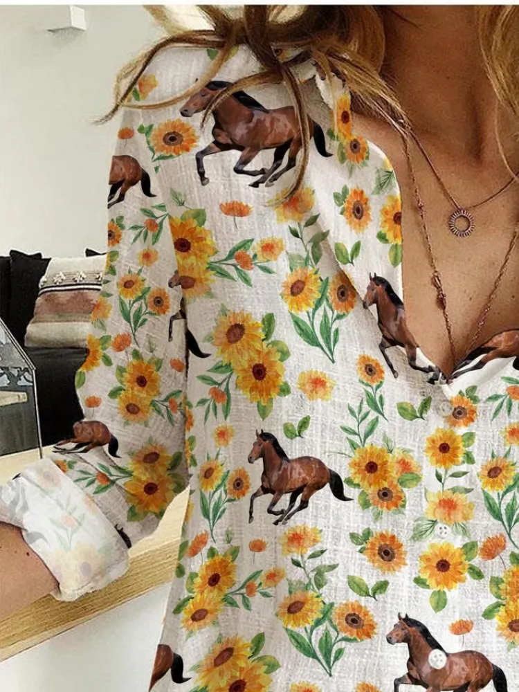 Sunflower and Horse Print Shirt