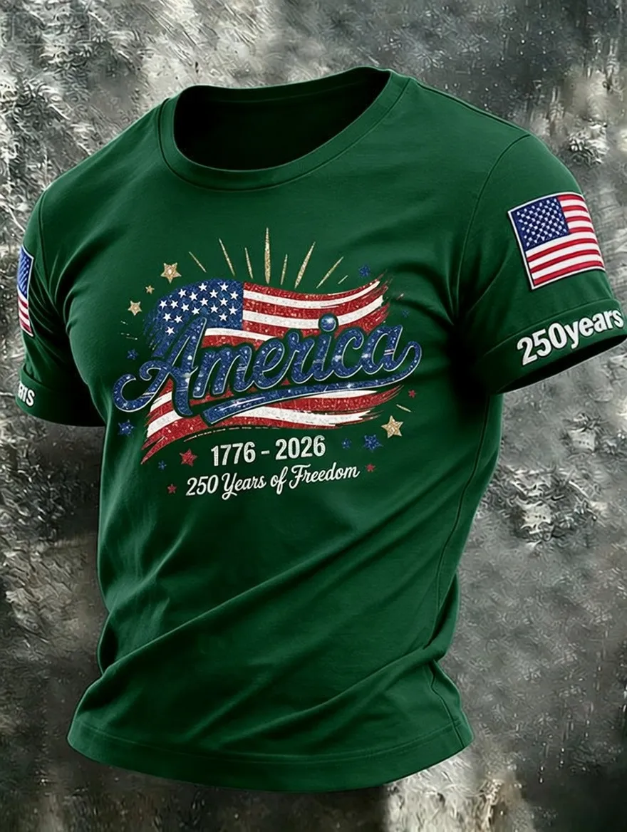 Men'S Retro Faith Independence Day Printed Casual Short Sleeved T-Shirt