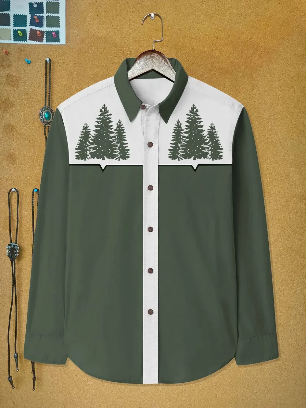 Christmas Family Vacation Tree Printed Hawaiian Shirt For Men Button-Down Shirt Long Sleeve 100% Cotton Shirt
