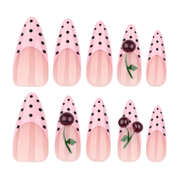 Nailhour 24Pcs 3D Cherry Vintage Long Almond Press On Nails
