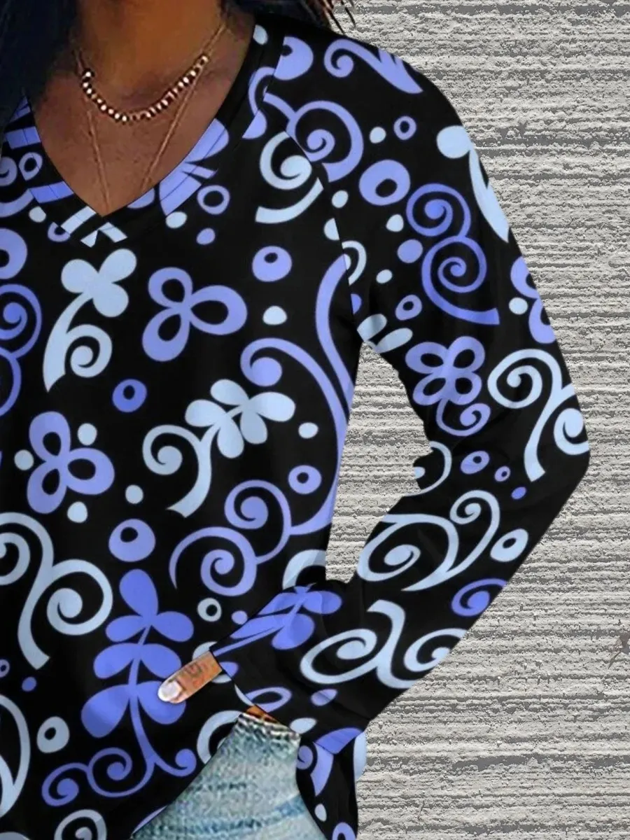 Swirl Floral V-Neck T-Shirt