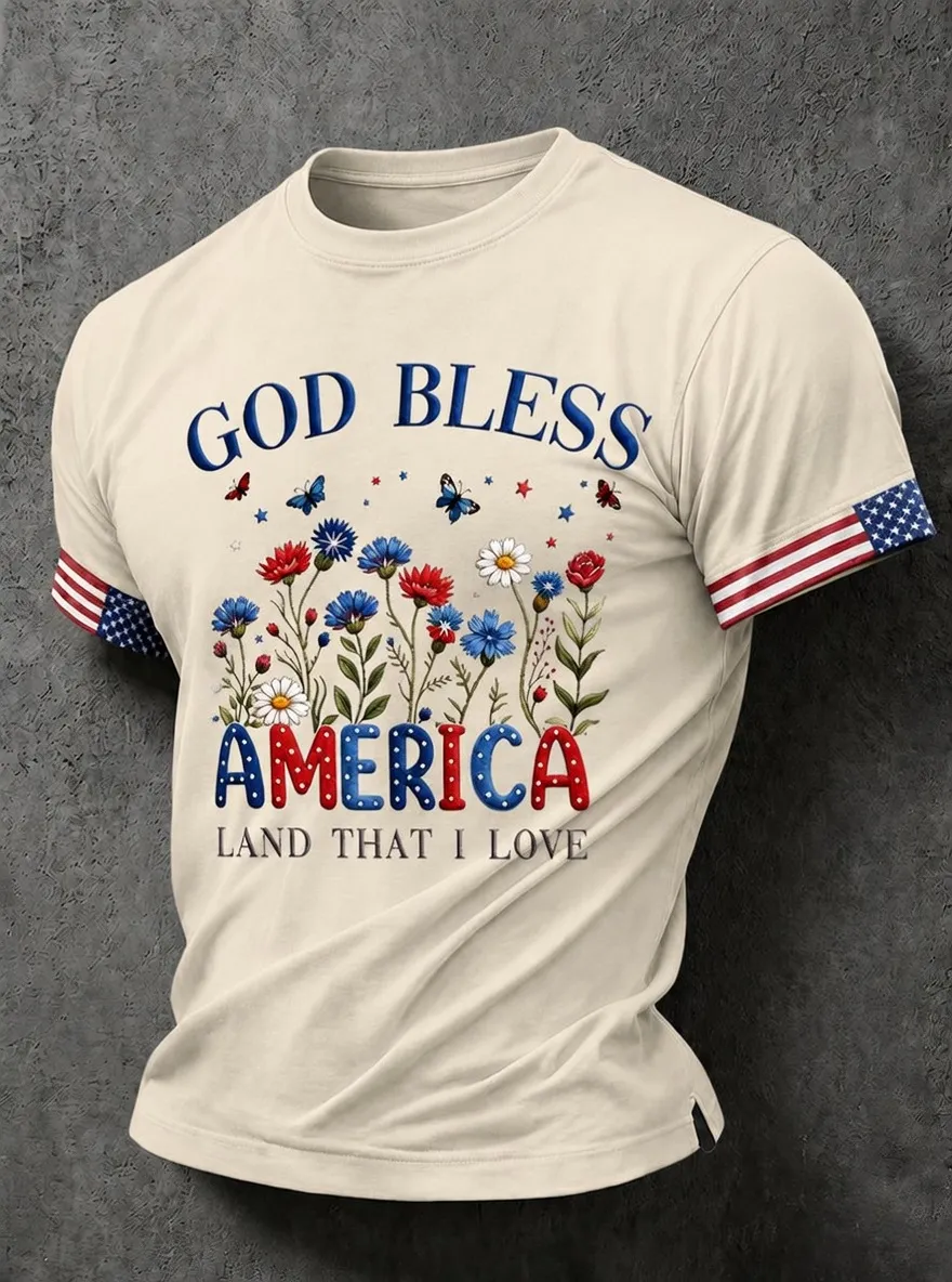 Men'S Casual American 250Th Anniversary Printed Round Neck Short Sleeved T-Shirt