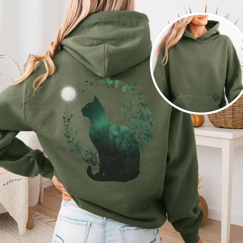 Midnight Cat In The Forest Hoodie
