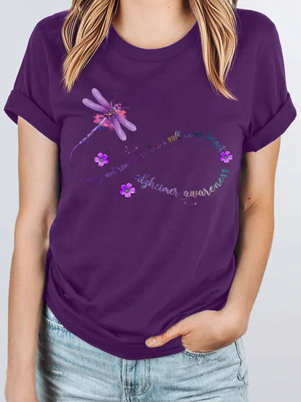 Women's You May Not Remember But I Will Never Forget Alzheimer's Awareness Round-Neck Short-Sleeved T-Shirt