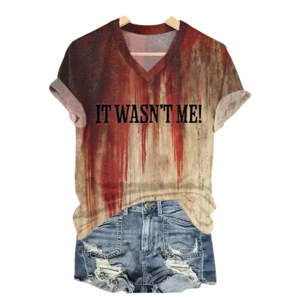 2025 Bloody Halloween It Wasn’t Me Print Casual T-Shirt