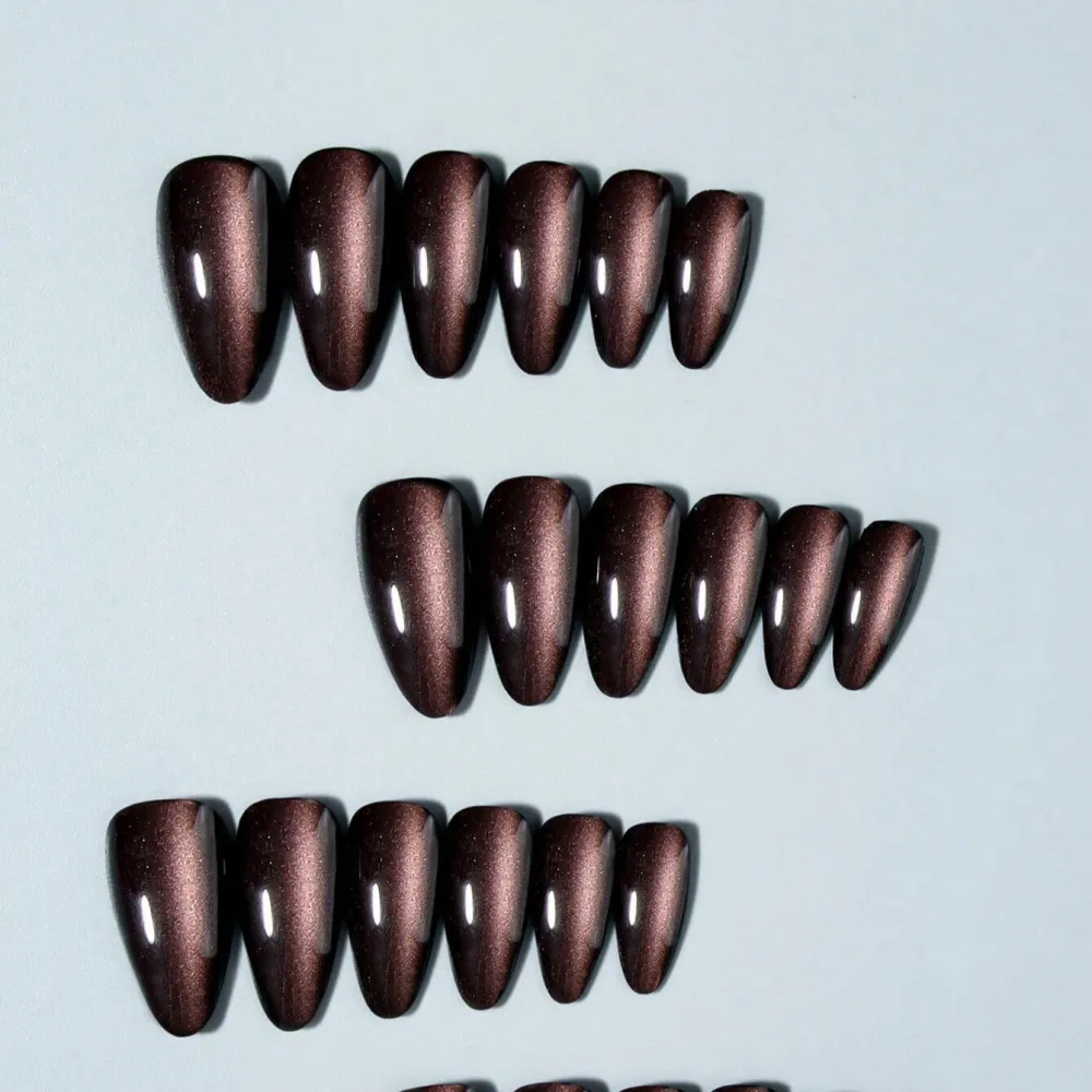 Nailhour 24Pcs Purple Cat Eye Long Almond Press On Nails