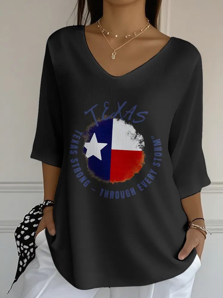 Ladies Casual Style Texas Strong All-Match V-Neck Shirt