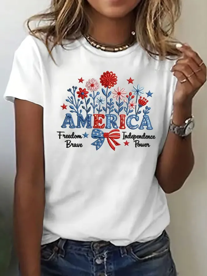 Women'S American Independence Day 250Th Anniversary Printed Short Sleeved T-Shirt