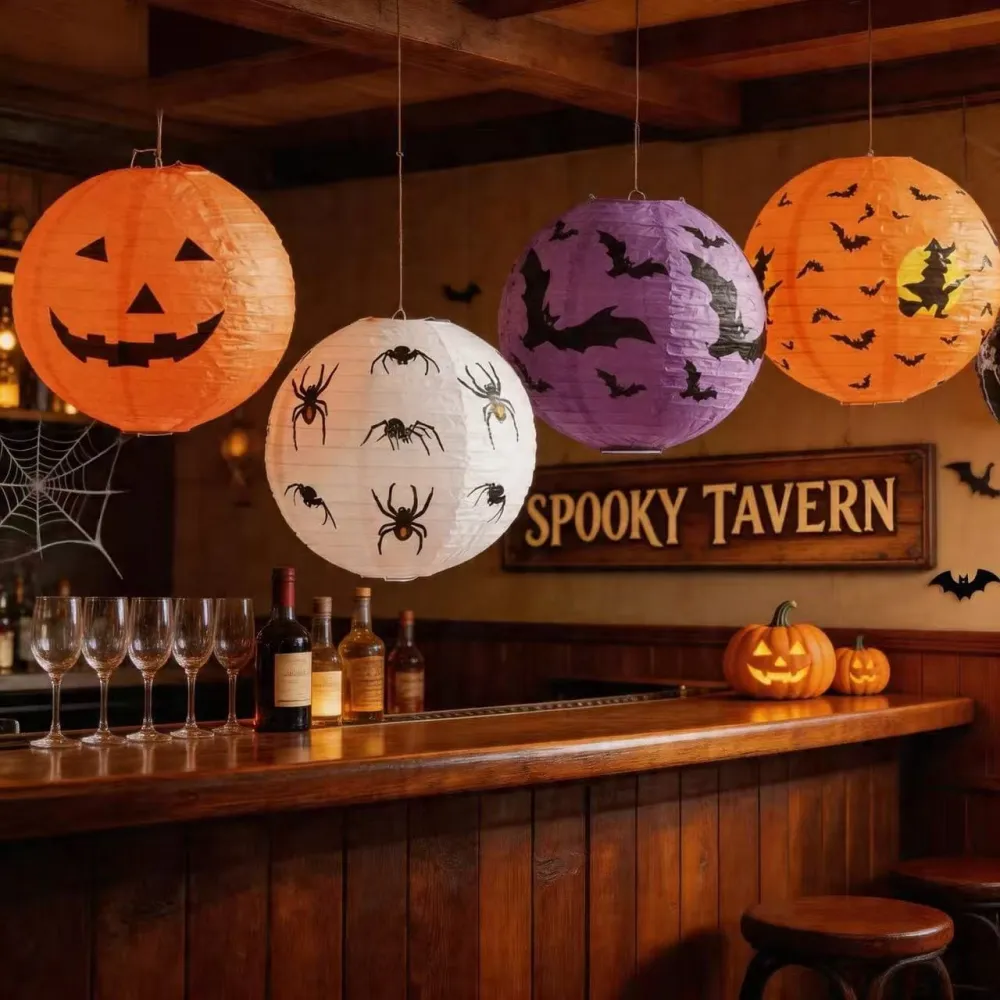 2026 Halloween Pumpkin Paper Lantern Decorations Party Setup（26*26*0.3CM)