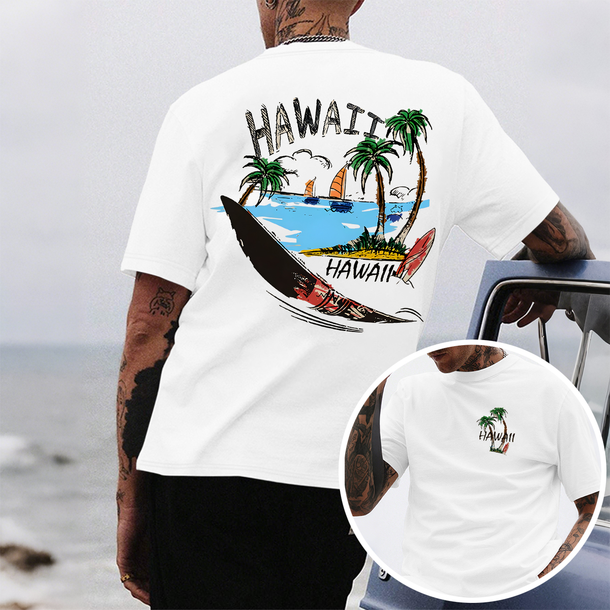 Hawaii Surf Scene Graphic T-Shirt